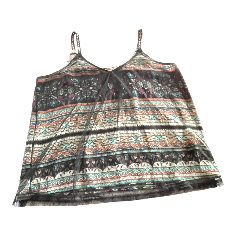 Lily White Boho Festival Whimsygoth tank Aztec/floral print black mesh overlay S